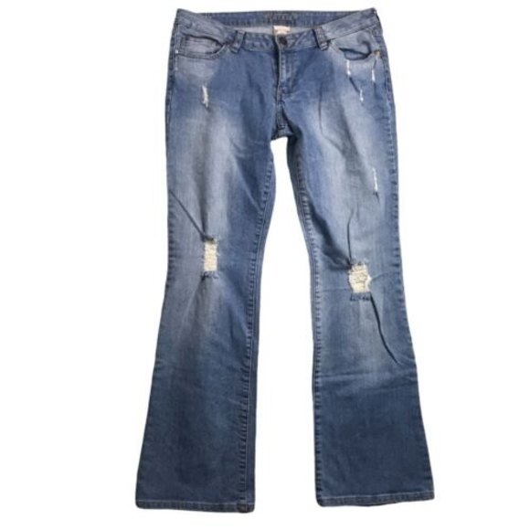 Decree Women Blue Denim 34x31 Bootcut Distressed Ripped Jeans Size 11 - Picture 1 of 12
